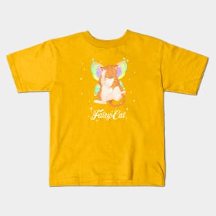 Red Tabby Fairy Cat (with white text) Kids T-Shirt